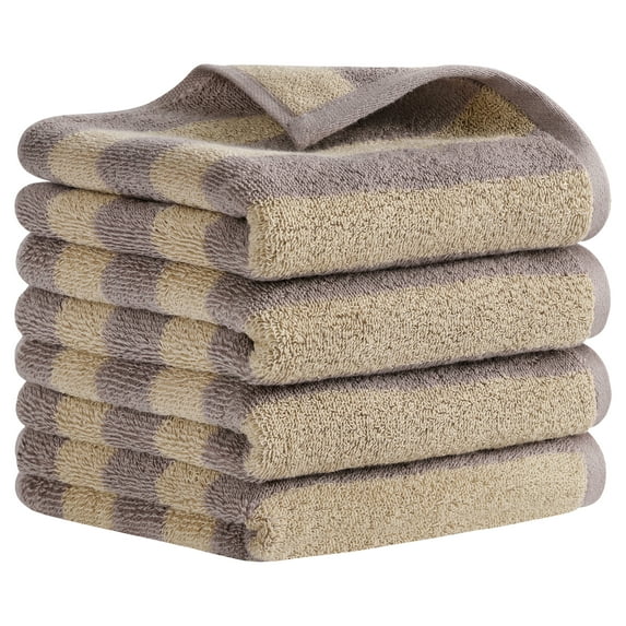Unique Bargains Striped Cotton Hand Towel Set Soft Towels Brown 13" x 29" -4 Piece