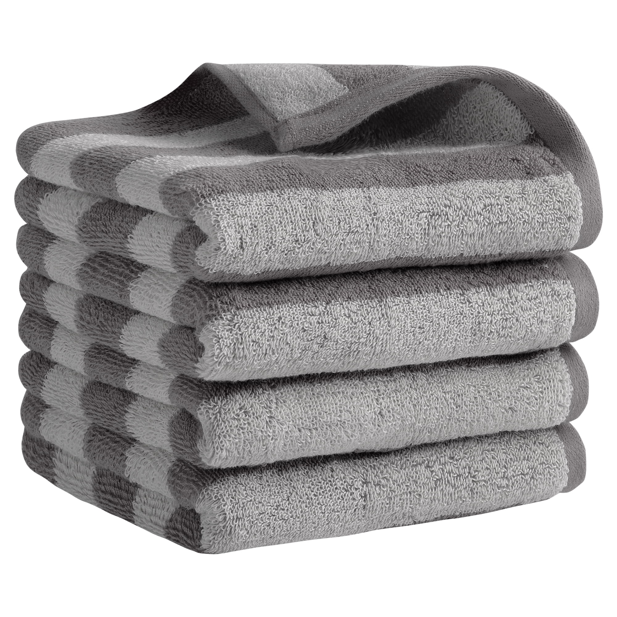 Unique Bargains Striped Cotton Hand Towel Set Soft Towels Grey 13" x 29" -4 Piece