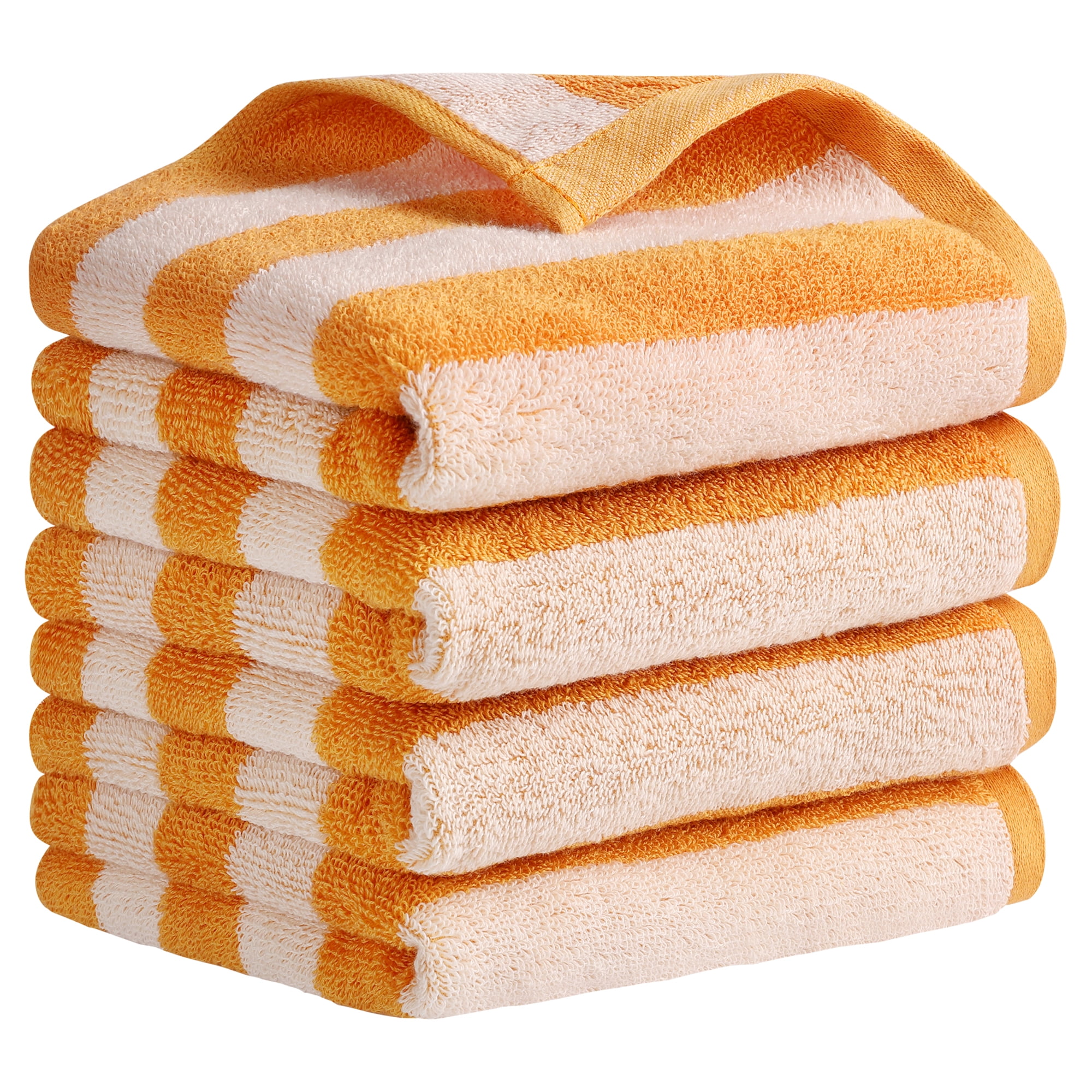 Unique Bargains Striped Cotton Hand Towel Set Soft Towels Orange 13" x 29" -4 Piece