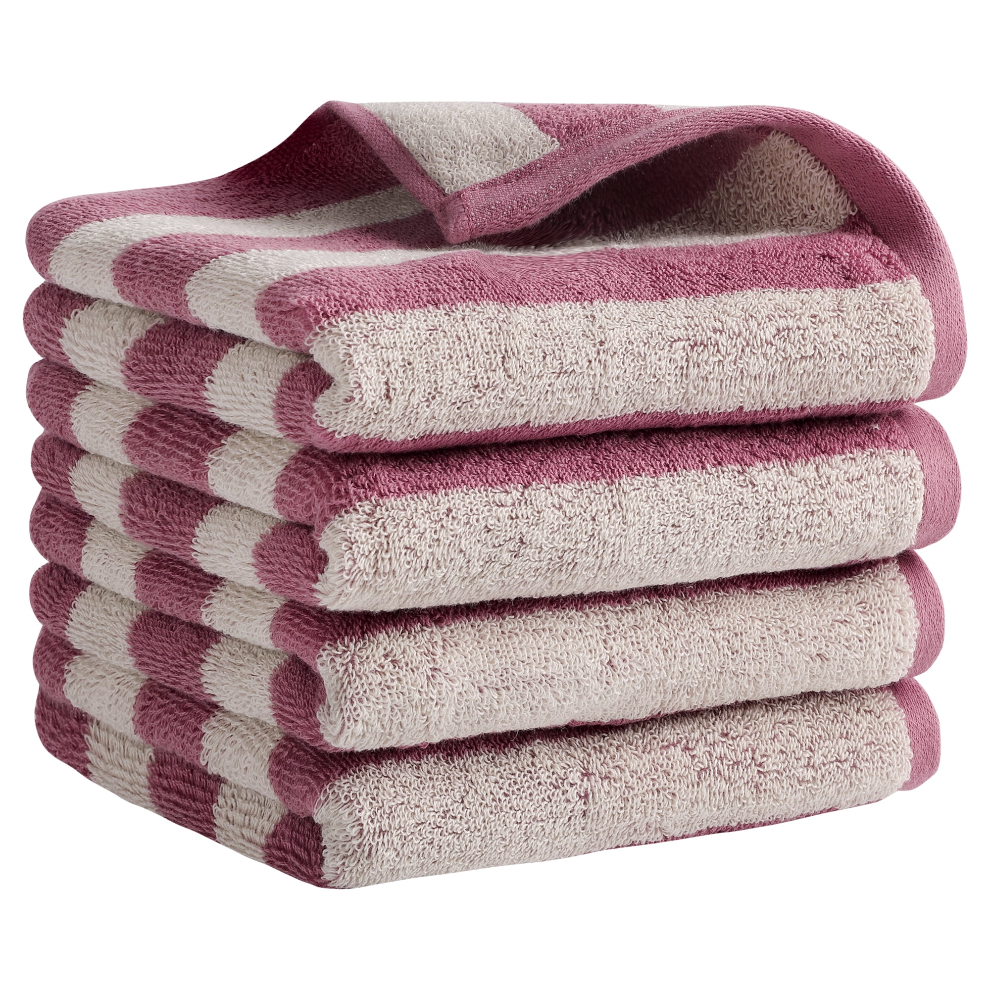 Unique Bargains Striped Cotton Hand Towel Set Soft Towels Purple 13" x 29" -4 Piece