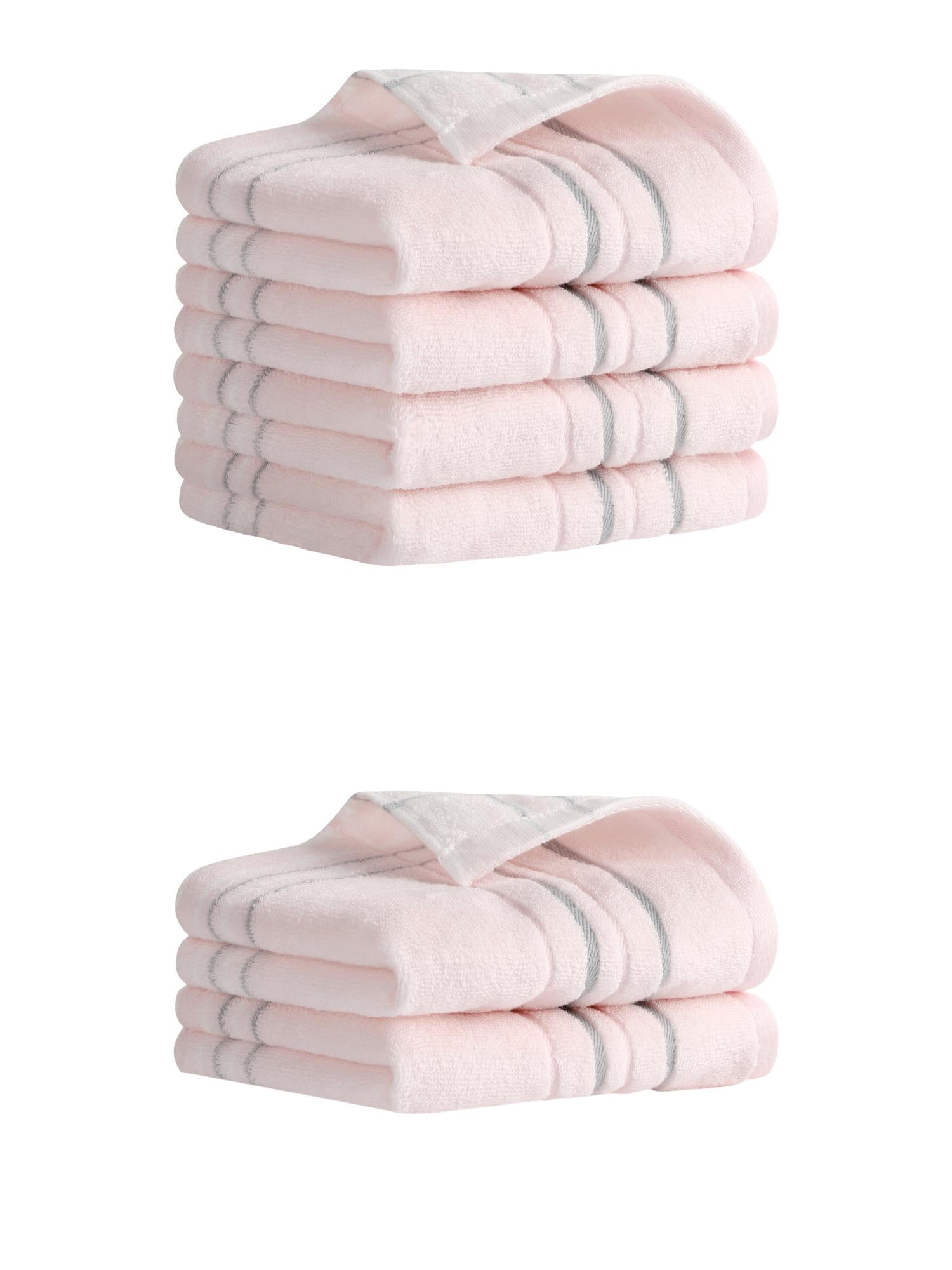 Unique Bargains Striped Cotton Hand Towels 13" x 29" Pink 6 Pack