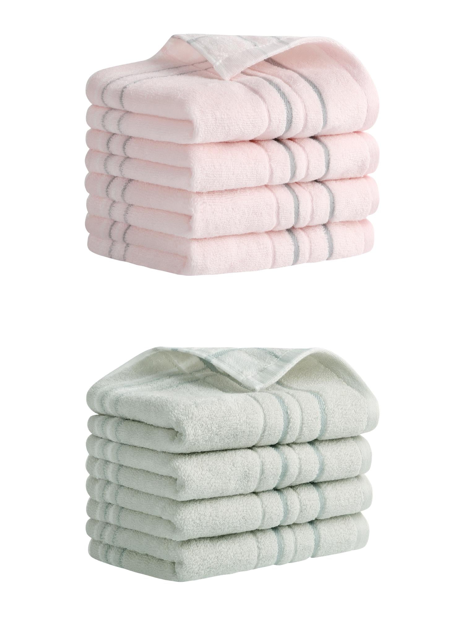 Unique Bargains Striped Cotton Hand Towels 13" x 29" Pink/Grey 8 Pack