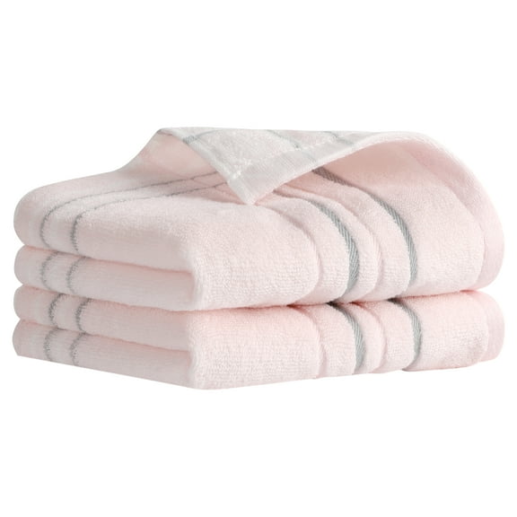 Unique Bargains Striped Cotton Hand Towels 13" x 29" Soft Set Pink 2-Piece