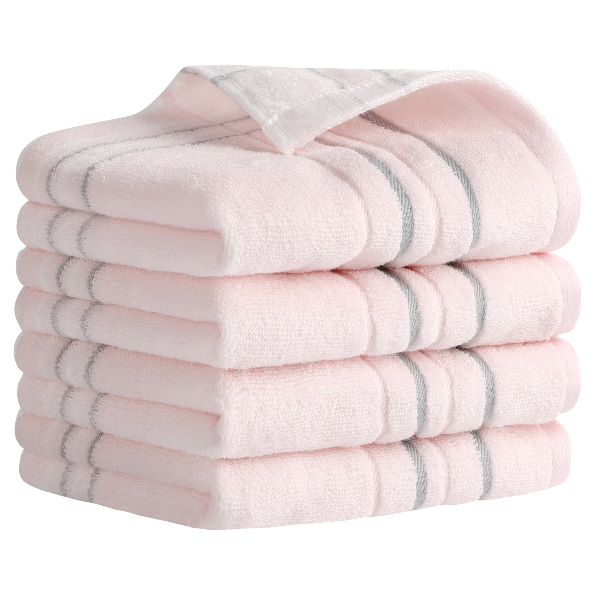 Unique Bargains Striped Cotton Hand Towels 13" x 29" Soft Set Pink 4-Piece