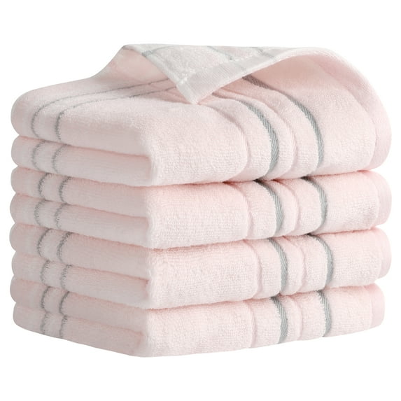 Unique Bargains Striped Cotton Hand Towels 13" x 29" Soft Set Pink 4-Piece