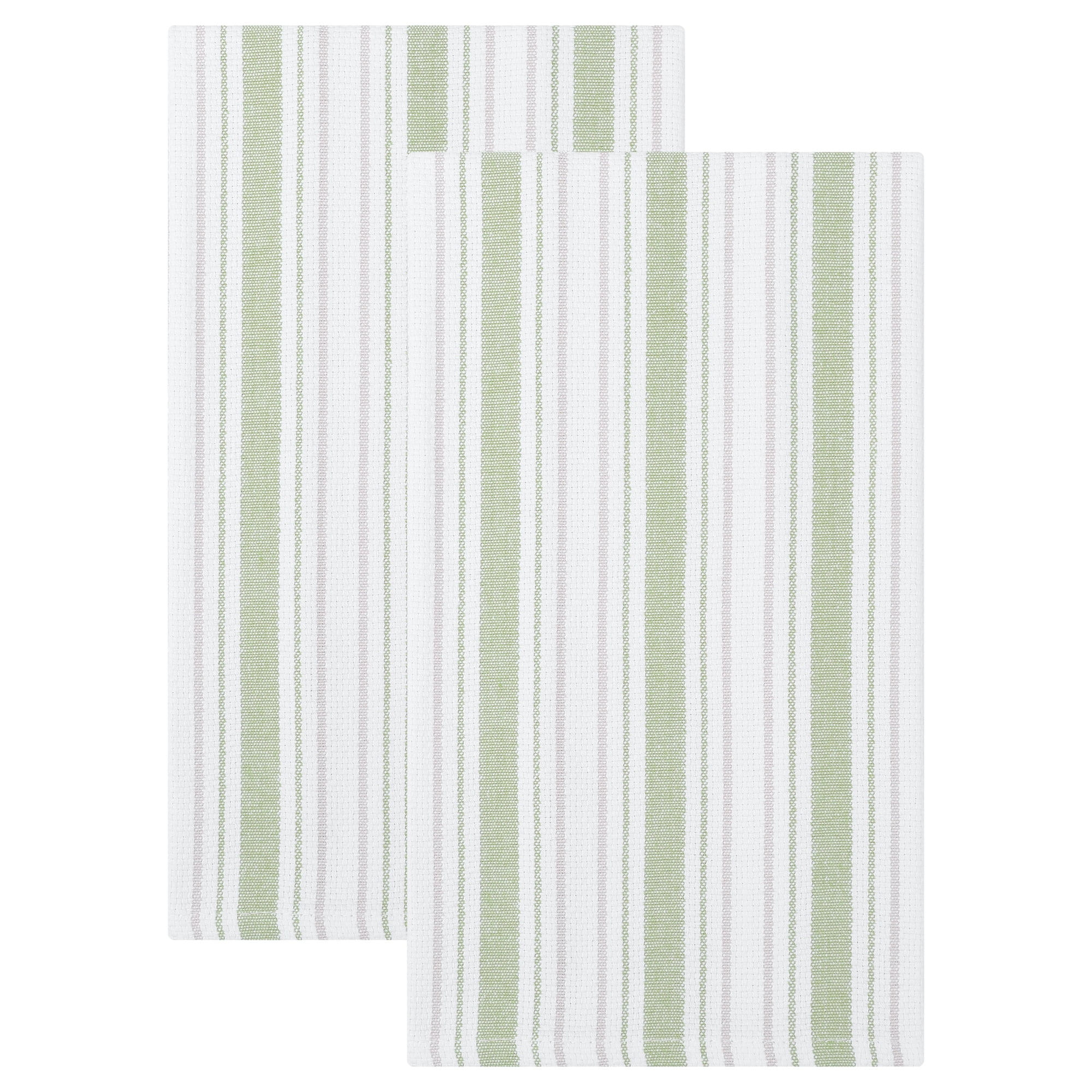 Unique Bargains Striped Cotton Kitchen Towels Green 26" x 18"