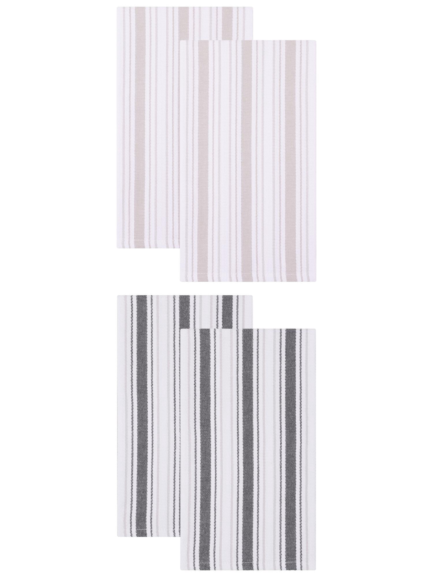 Unique Bargains Striped Cotton Kitchen Towels Khaki 4 Pack Khaki/Black 26" x 18"
