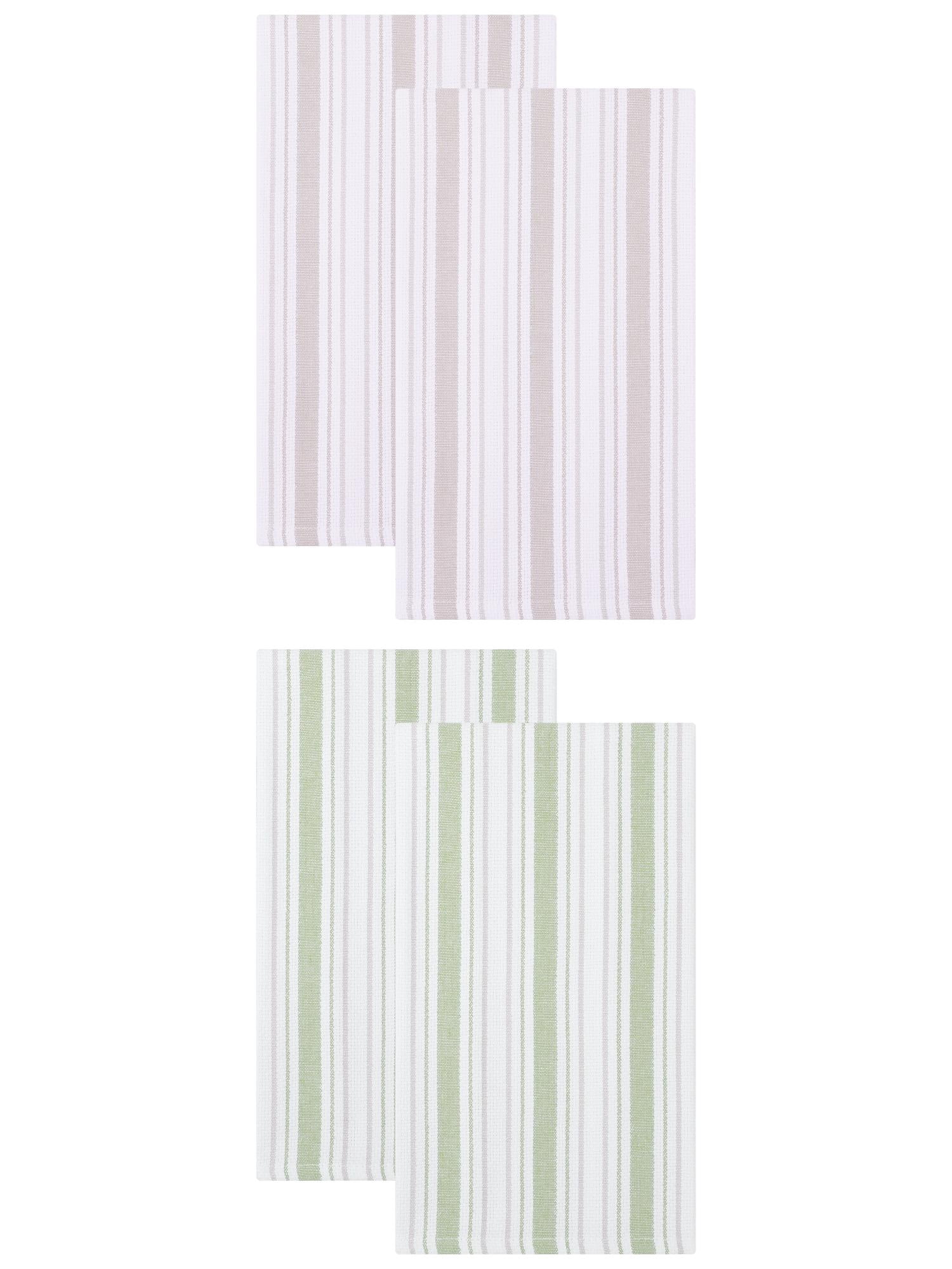 Unique Bargains Striped Cotton Kitchen Towels Khaki 4 Pack Khaki/Green 26" x 18"