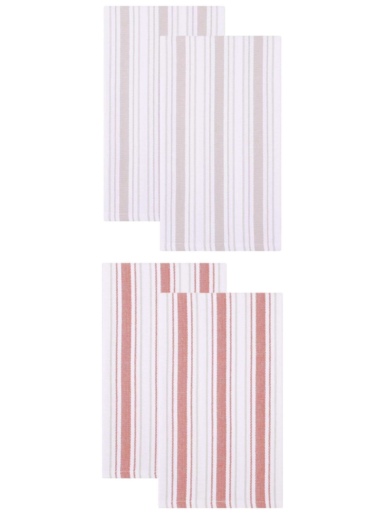 Unique Bargains Striped Cotton Kitchen Towels Khaki 4 Pack Khaki/Orange 26" x 18"