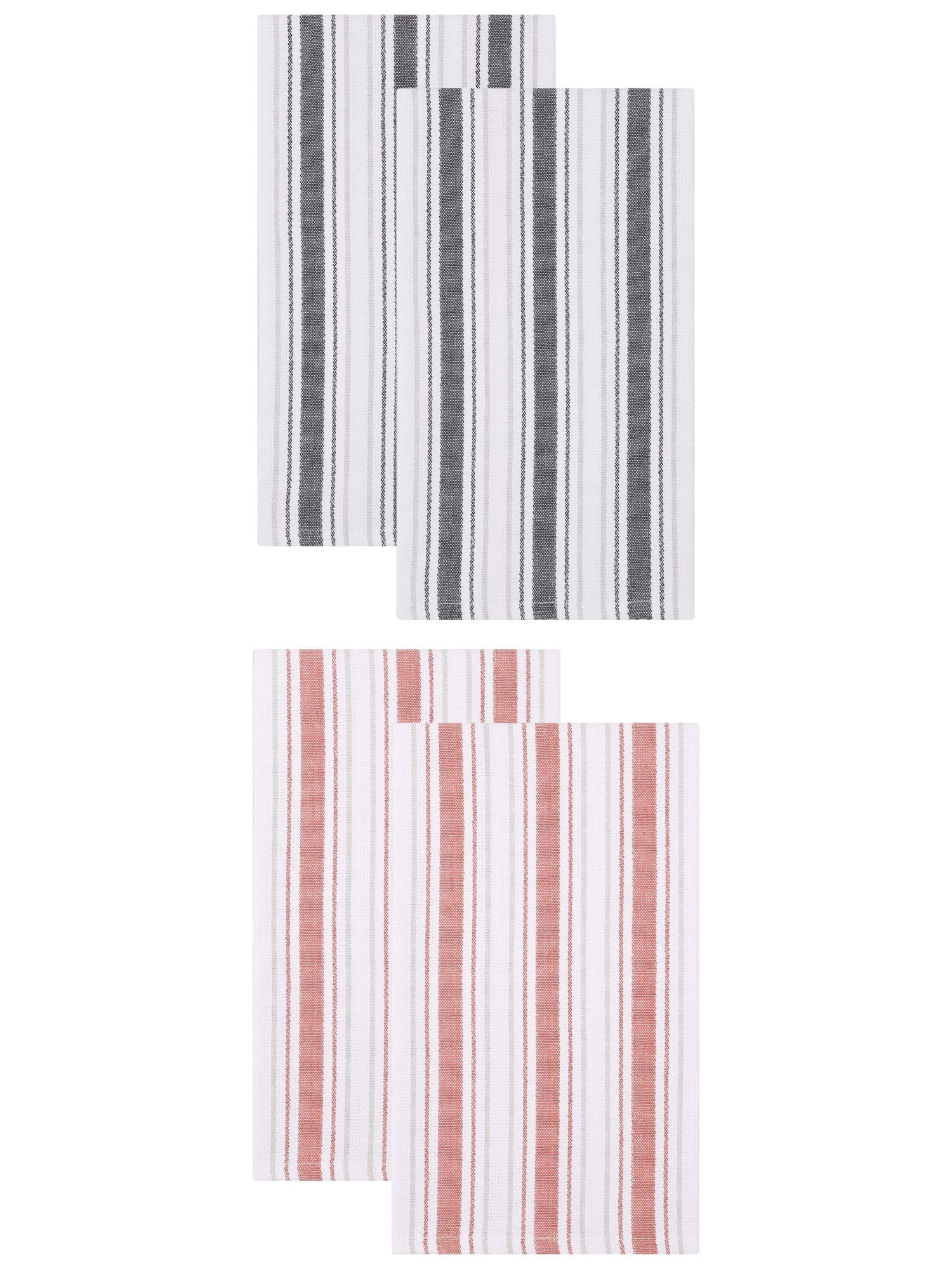 Unique Bargains Striped Cotton Kitchen Towels Khaki 4 Pack Orange/Black 26" x 18"