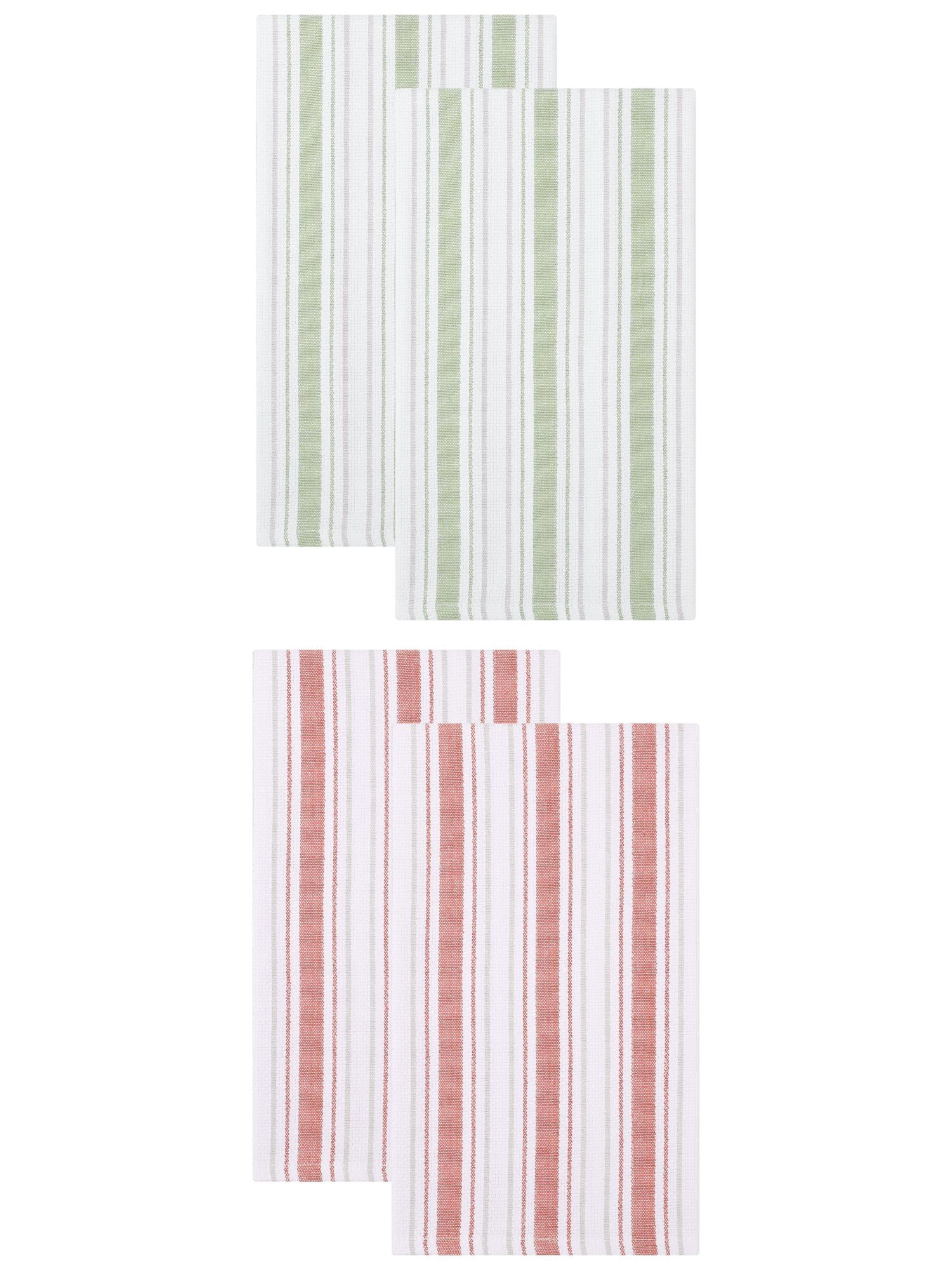 Unique Bargains Striped Cotton Kitchen Towels Khaki 4 Pack Orange/Green 26" x 18"