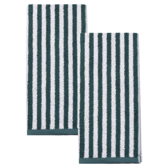 Unique Bargains Striped Cotton Quick Dry Hand Towels Green 2pcs 29" x 13"