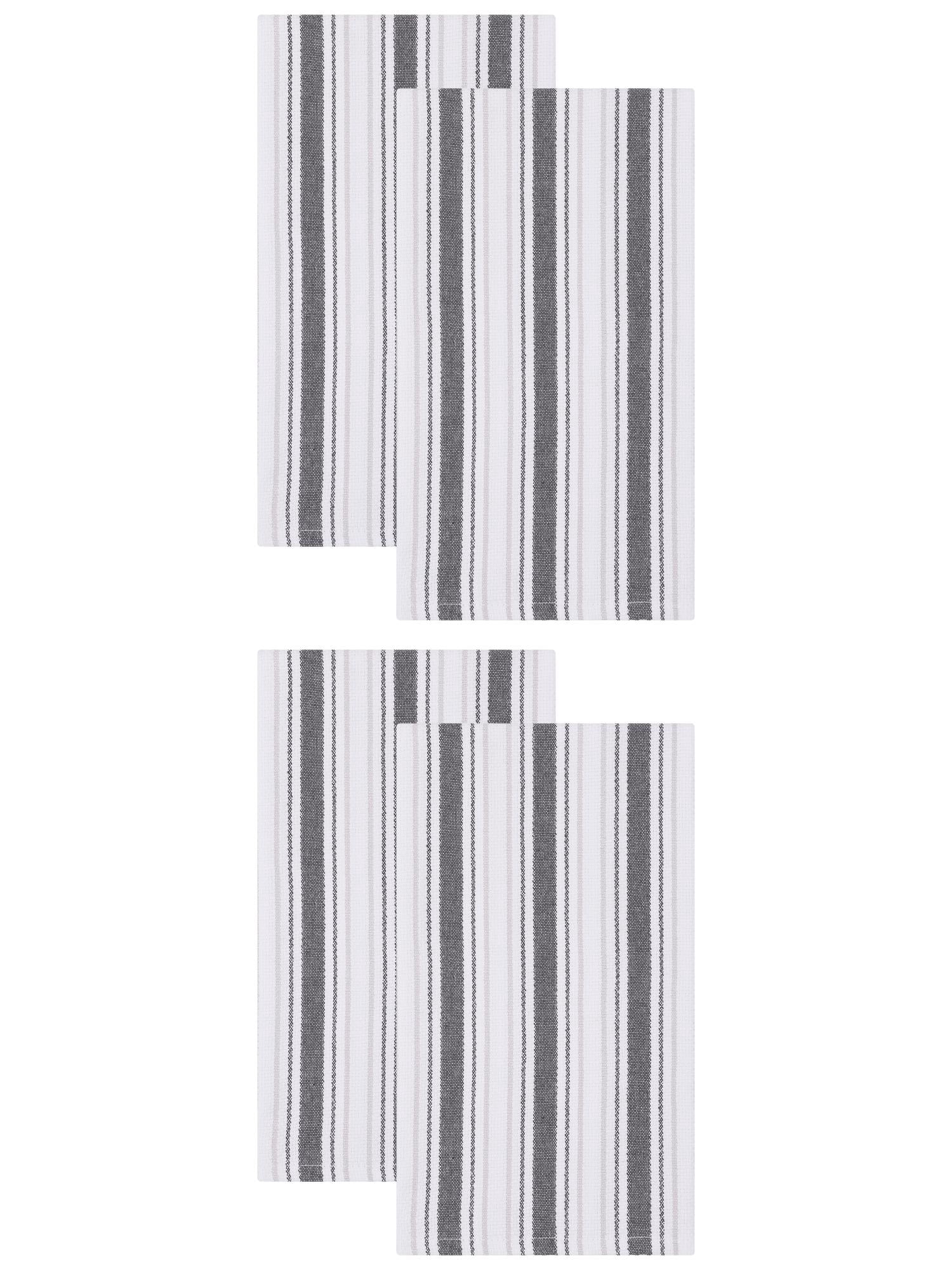 Unique Bargains Striped Cotton Quick Dry Kitchen Towels Khaki 4 Pack Black 26" x 18"