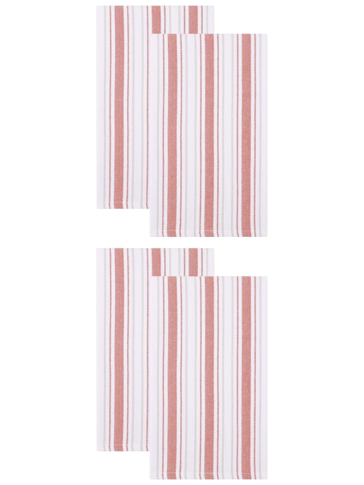 Unique Bargains Striped Cotton Quick Dry Kitchen Towels Khaki 4 Pack Orange 26" x 18"