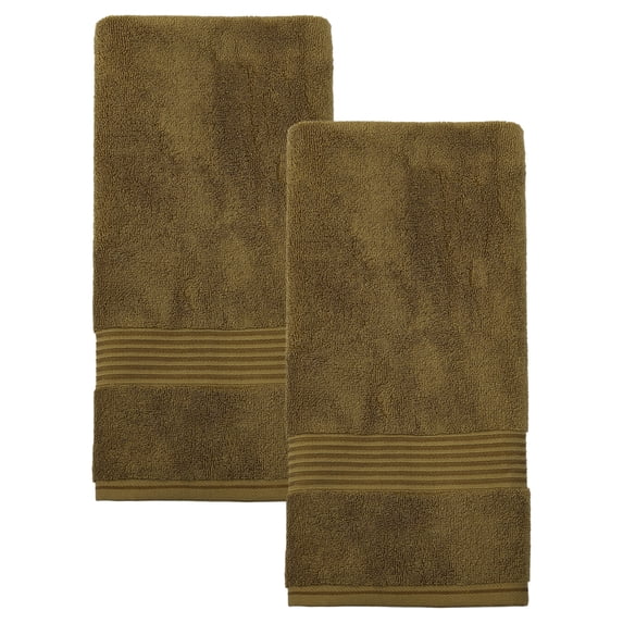 Unique Bargains Striped Cotton Soft Absorbent Quick Dry Hand Towels Brown 2pcs 29" x 13"