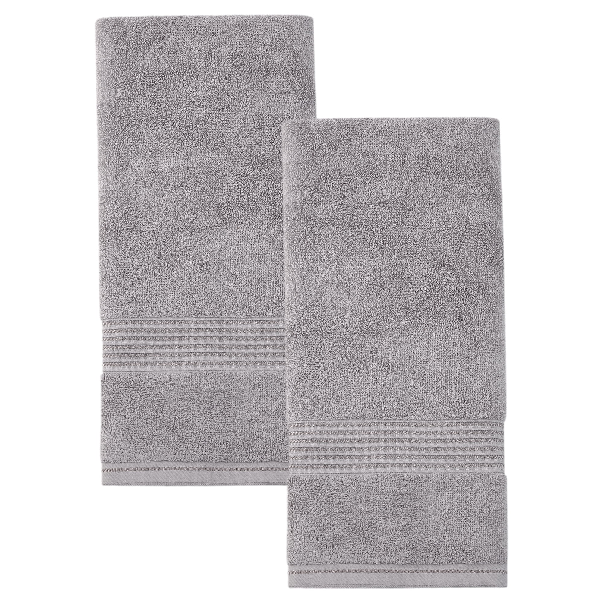 Unique Bargains Striped Cotton Soft Absorbent Quick Dry Hand Towels Grey 2pcs 29" x 13"
