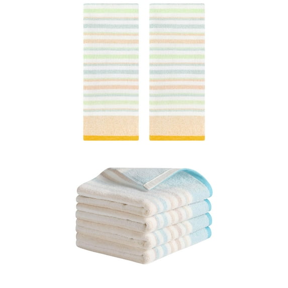 Unique Bargains Striped Cotton Soft Hand Towel 13" x 27" Yellow/Blue 6