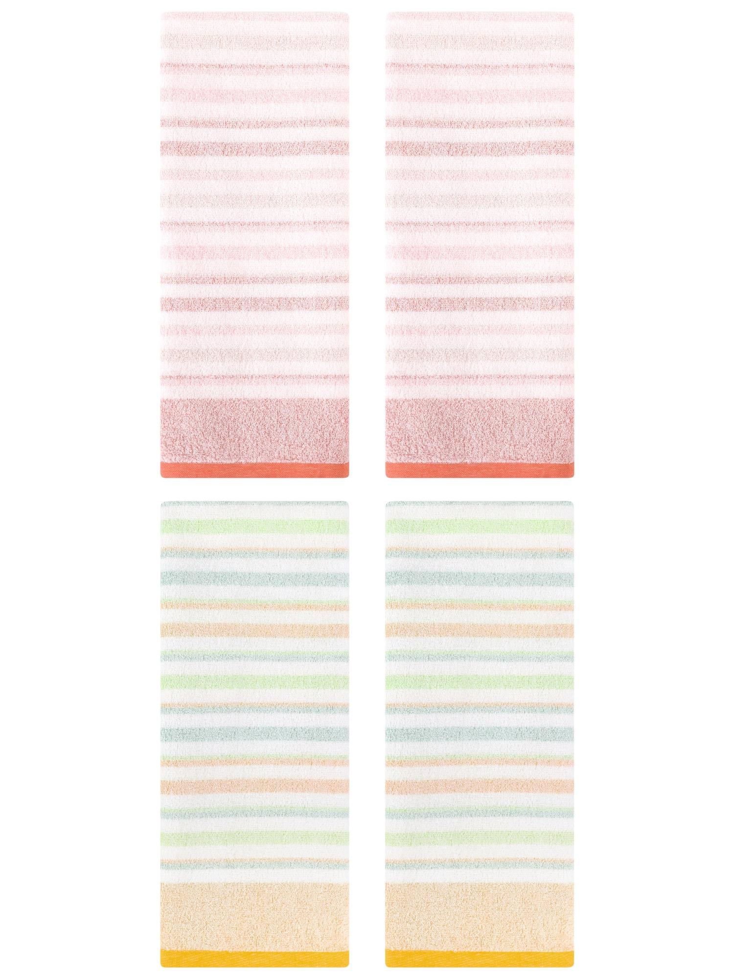 Unique Bargains Striped Cotton Soft Hand Towel 13" x 27" Yellow/Pink 4