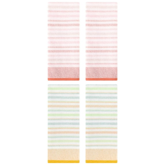 Unique Bargains Striped Cotton Soft Hand Towel 13" x 27" Yellow/Pink 4