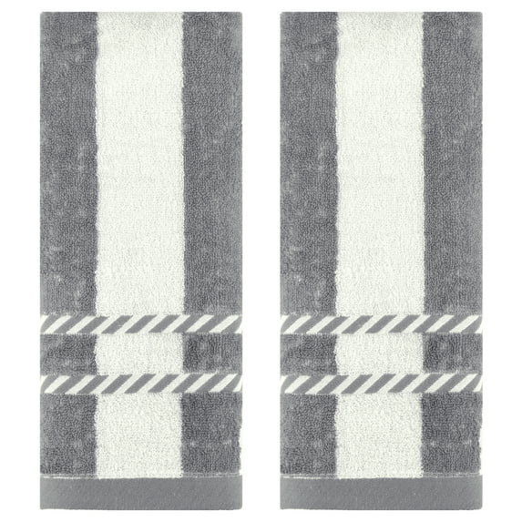 Unique Bargains Striped Decorative Absorbent Soft Bathroom Towel Grey 2 Pcs
