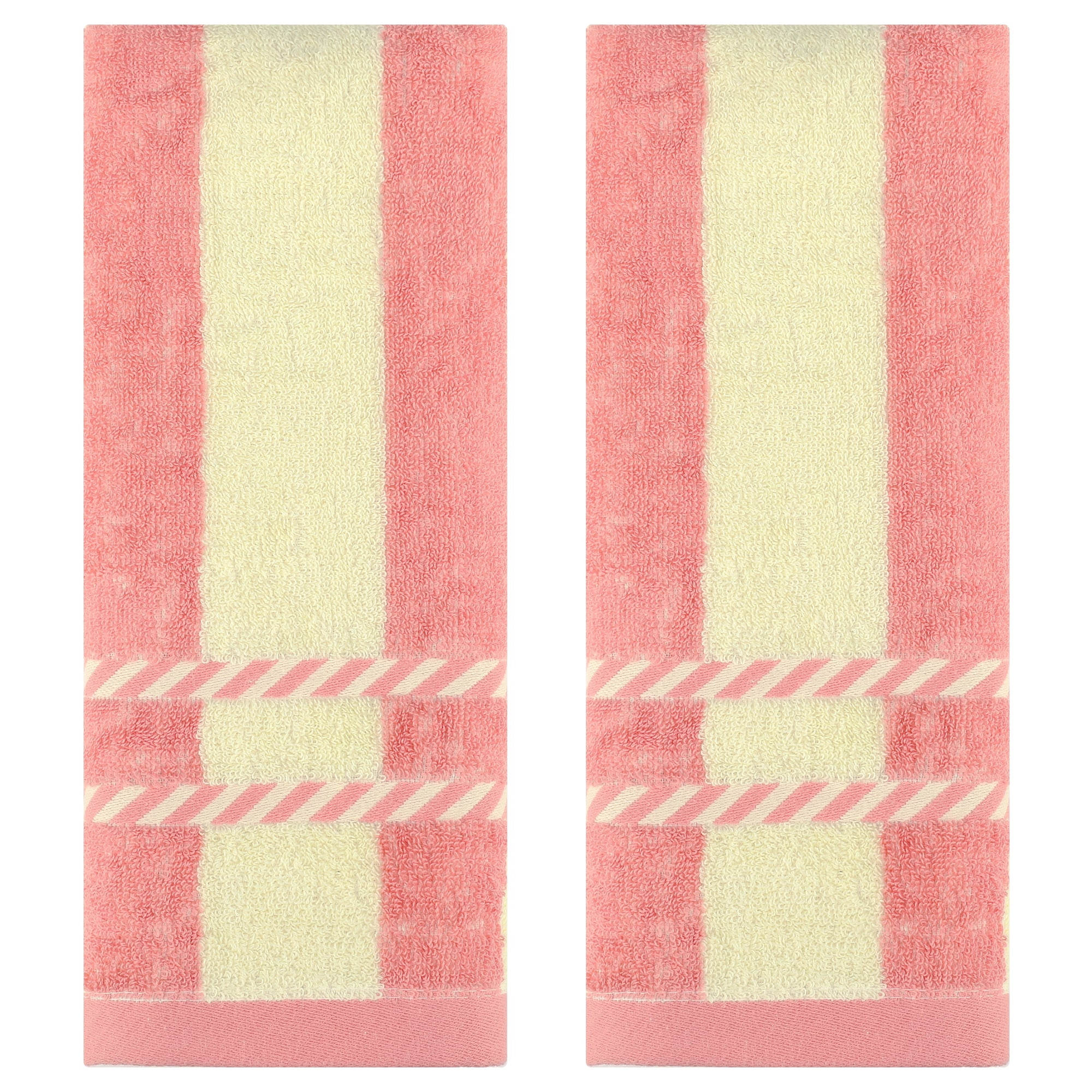 Unique Bargains Striped Decorative Absorbent Soft Bathroom Towel Pink 2 Pcs