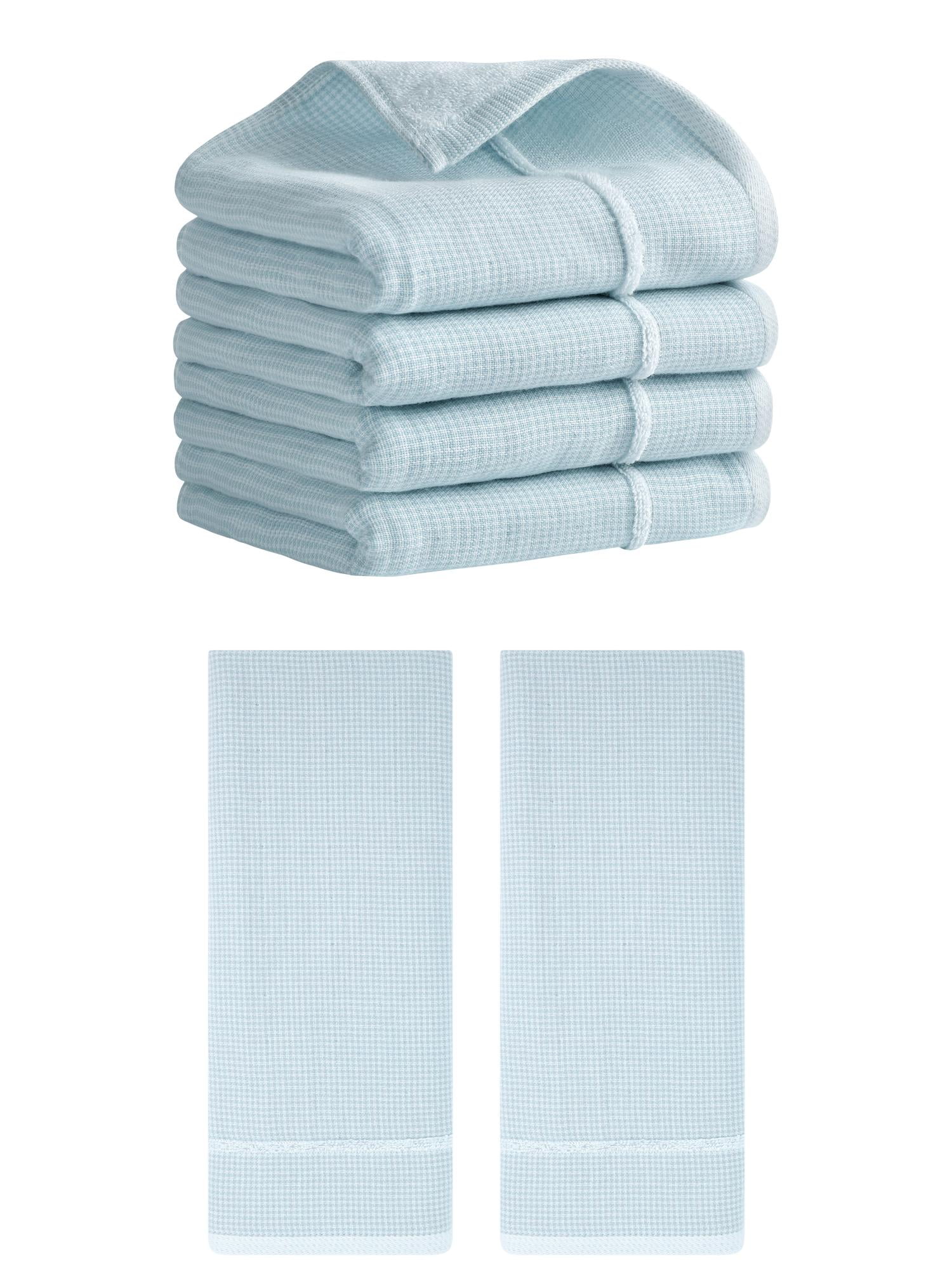 Unique Bargains Striped Decorative Hand Towel Set Cotton Face Towels Blue 6 Pack