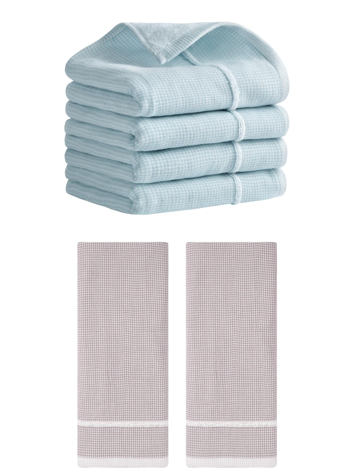 Unique Bargains Striped Decorative Hand Towel Set Cotton Face Towels Blue/Brown 6 Pack