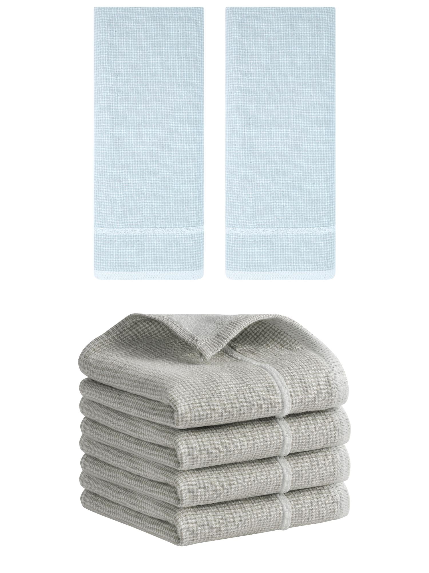 Unique Bargains Striped Decorative Hand Towel Set Cotton Face Towels Blue/Khaki 6 Pack