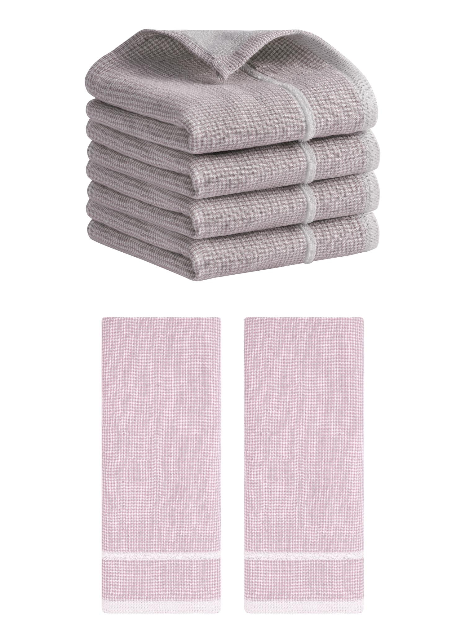 Unique Bargains Striped Decorative Hand Towel Set Cotton Face Towels Brown/Pink 6 Pack