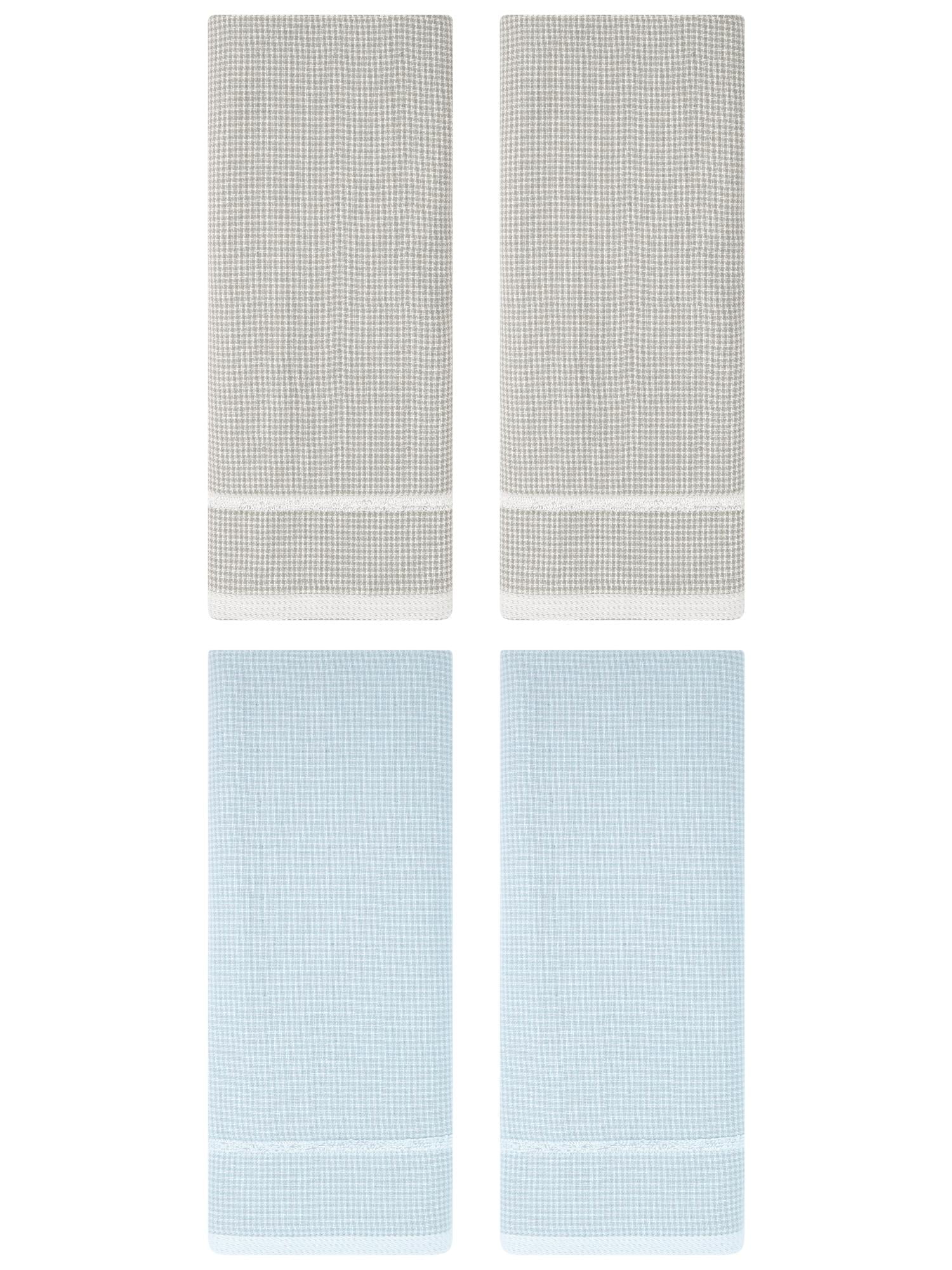 Unique Bargains Striped Decorative Hand Towel Set Cotton Face Towels Khaki/Blue 4 Pack
