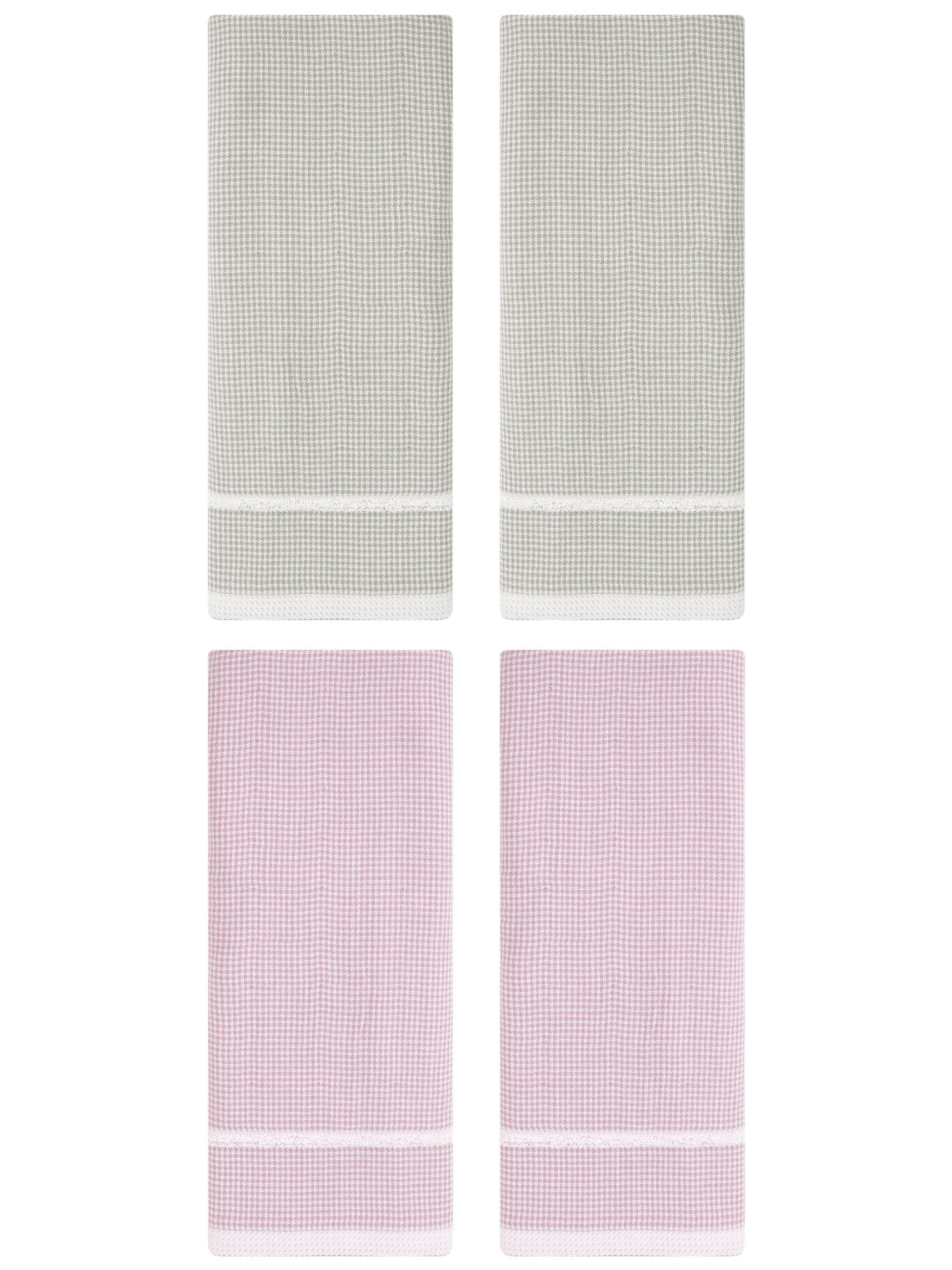 Unique Bargains Striped Decorative Hand Towel Set Cotton Face Towels Khaki/Pink 4 Pack