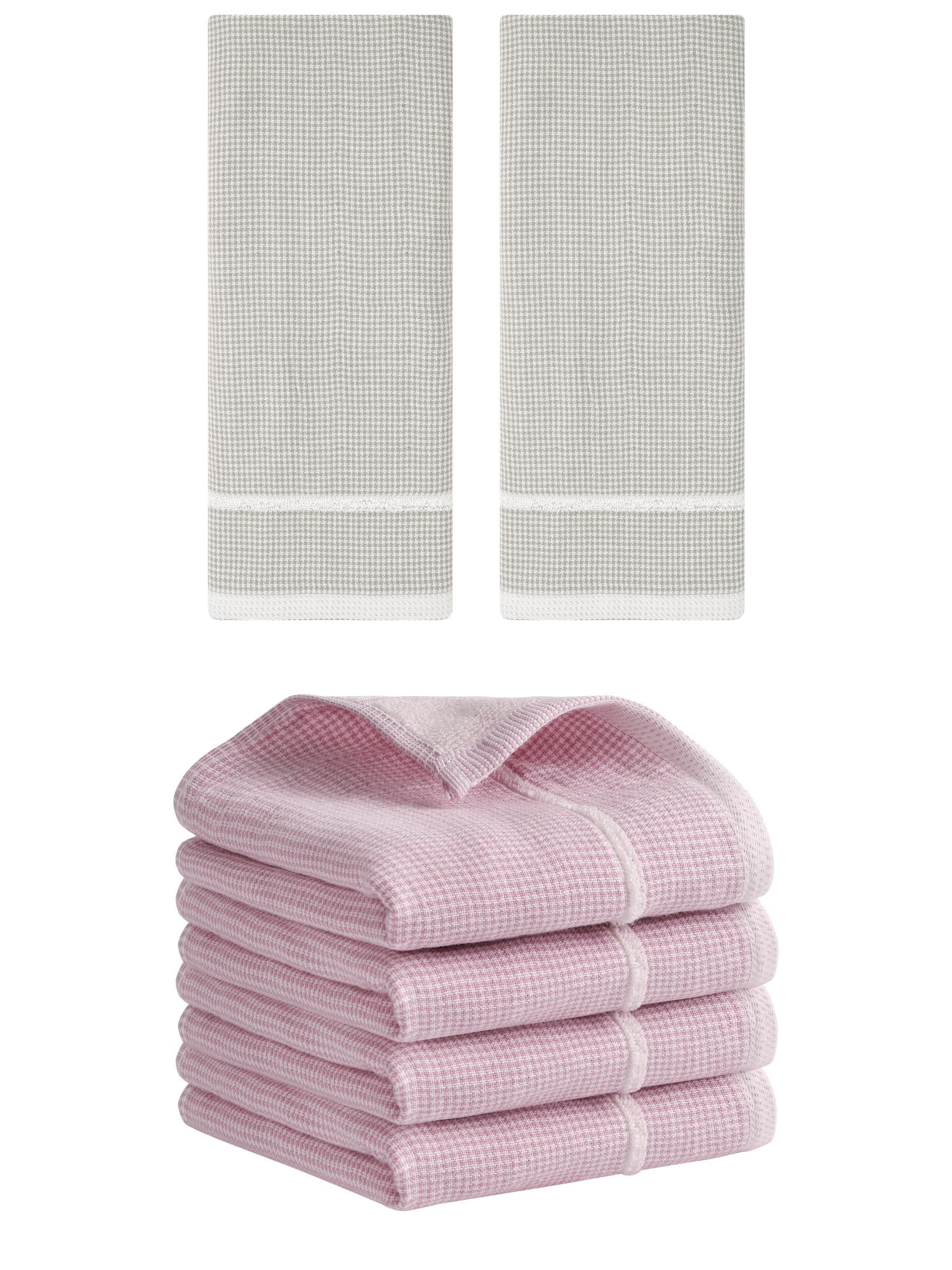 Unique Bargains Striped Decorative Hand Towel Set Cotton Face Towels Khaki/Pink 6 Pack