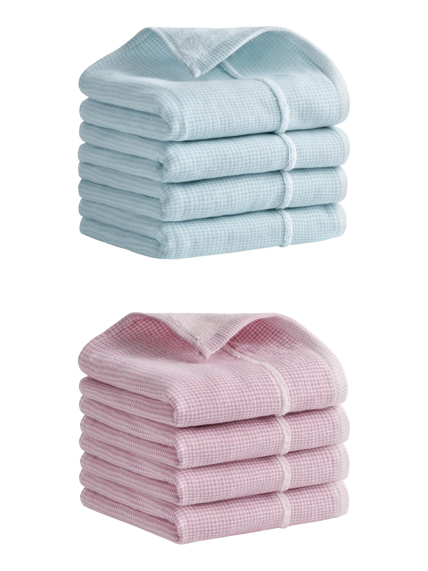 Unique Bargains Striped Decorative Hand Towel Set Cotton Face Towels Pink/Blue 8 Pack