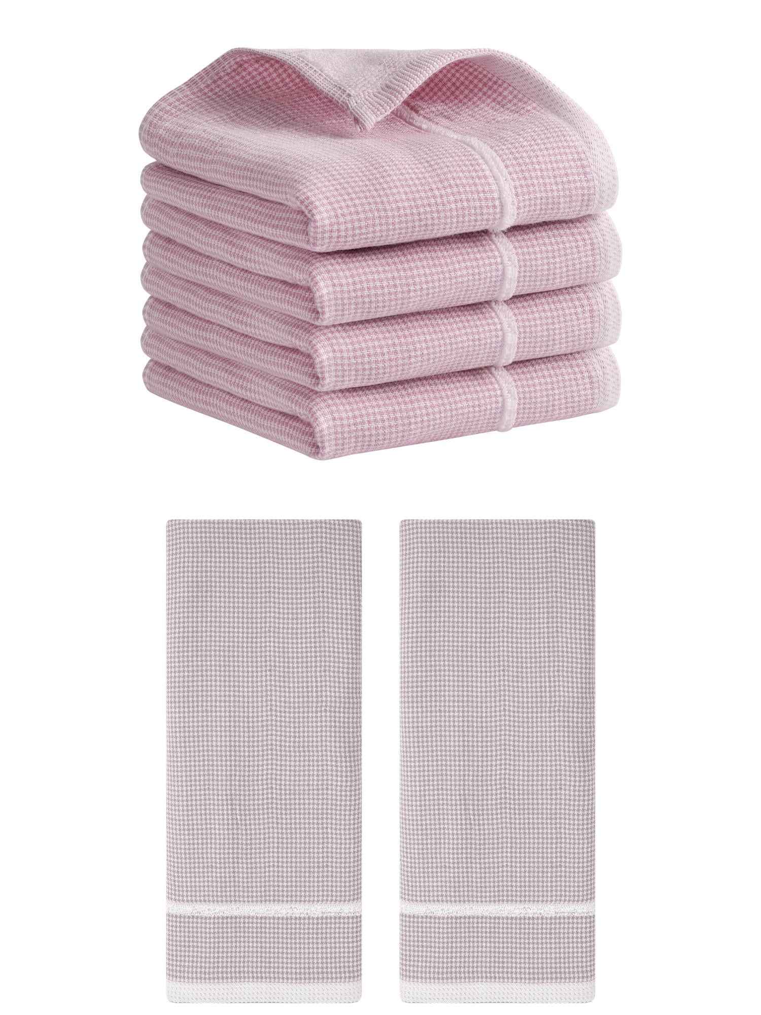 Unique Bargains Striped Decorative Hand Towel Set Cotton Face Towels Pink/Brown 6 Pack