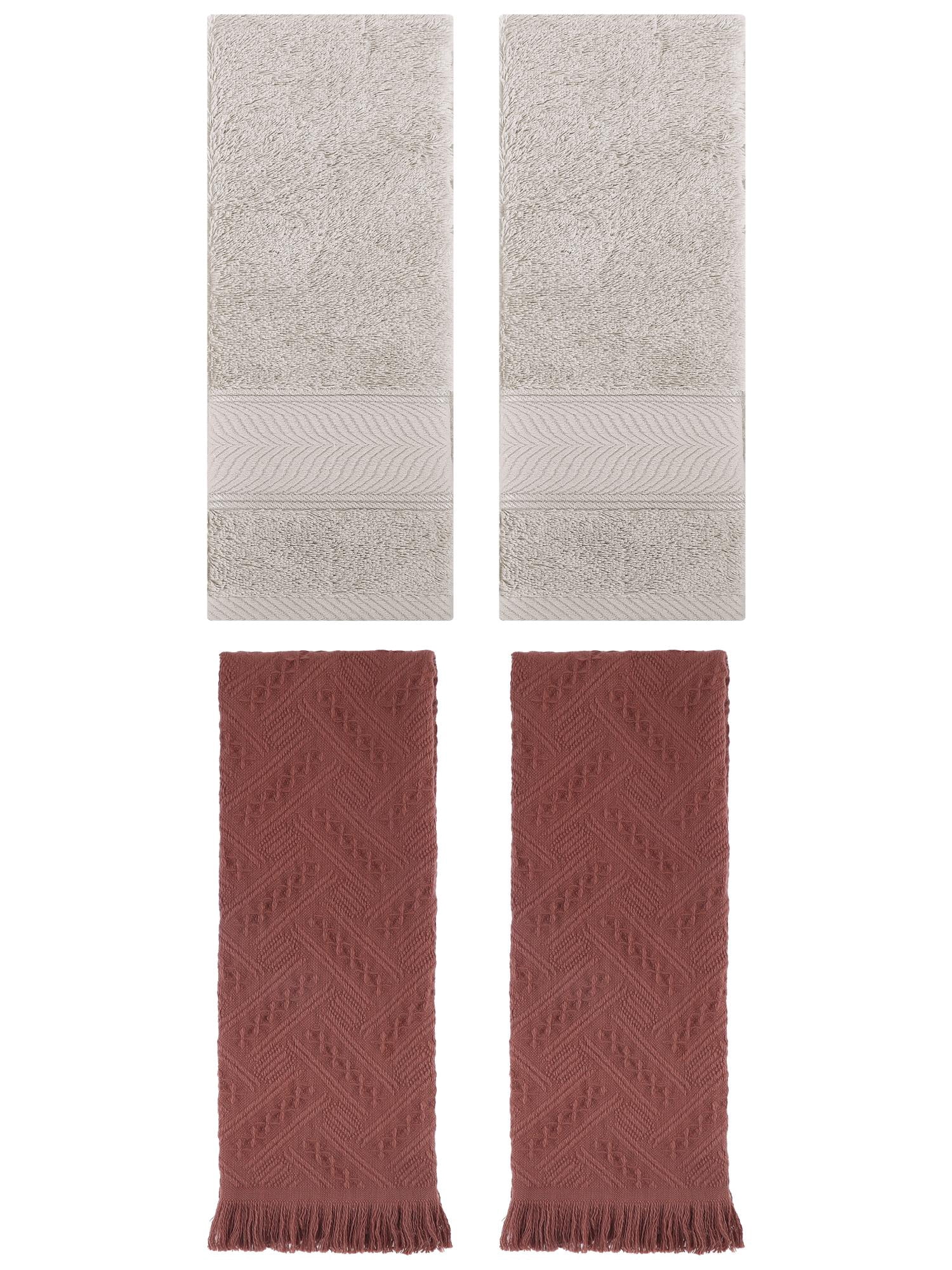 Unique Bargains Striped Hand Towels 4 Pcs Light Brown/Brown 14" x 30"/13" x 29"