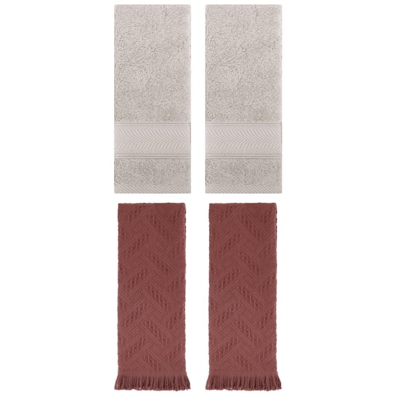 Unique Bargains Striped Hand Towels 4 Pcs Light Brown/Brown 14" x 30"/13" x 29"