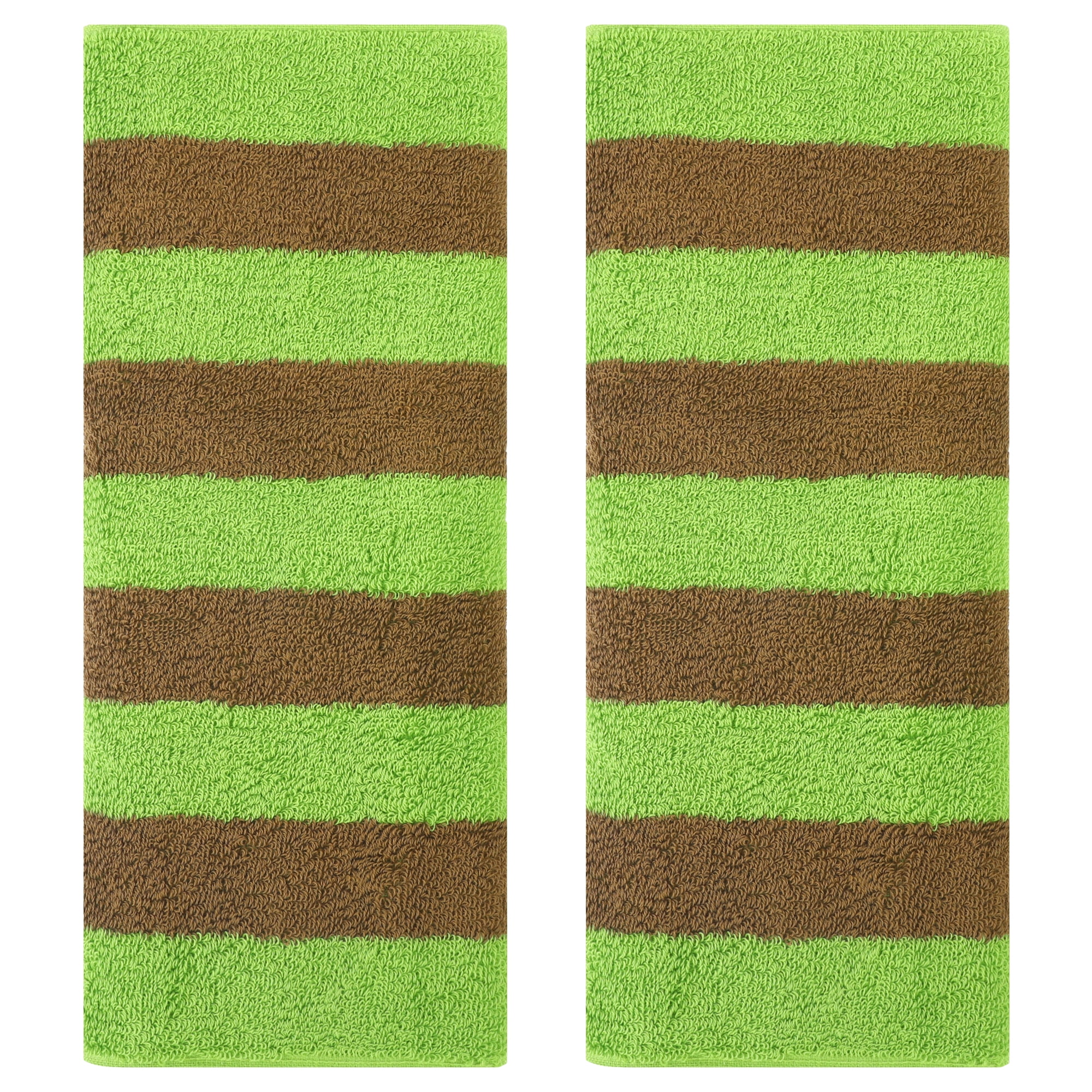 Unique Bargains Striped Hand Towels Absorbent Soft Towel for Kitchen Green Brown 2-Piece