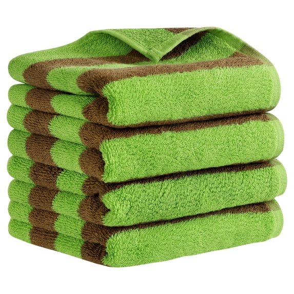 Unique Bargains Striped Hand Towels Absorbent Soft Towel for Kitchen Green Brown 4-Piece