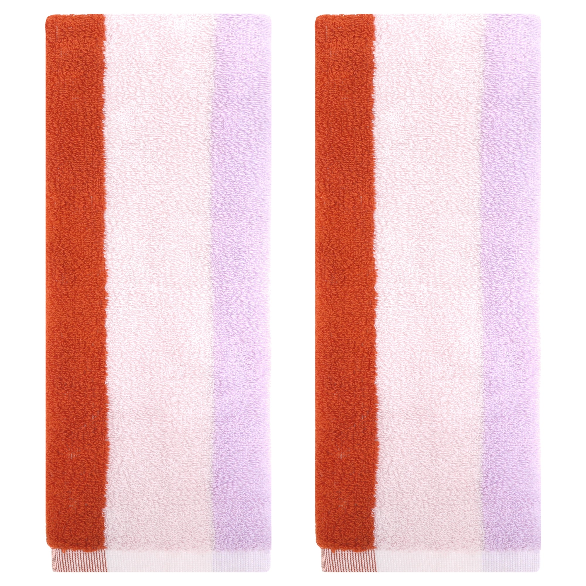Unique Bargains Striped Hand Towels Absorbent Soft Towel for Kitchen Purple Orange 2-Piece