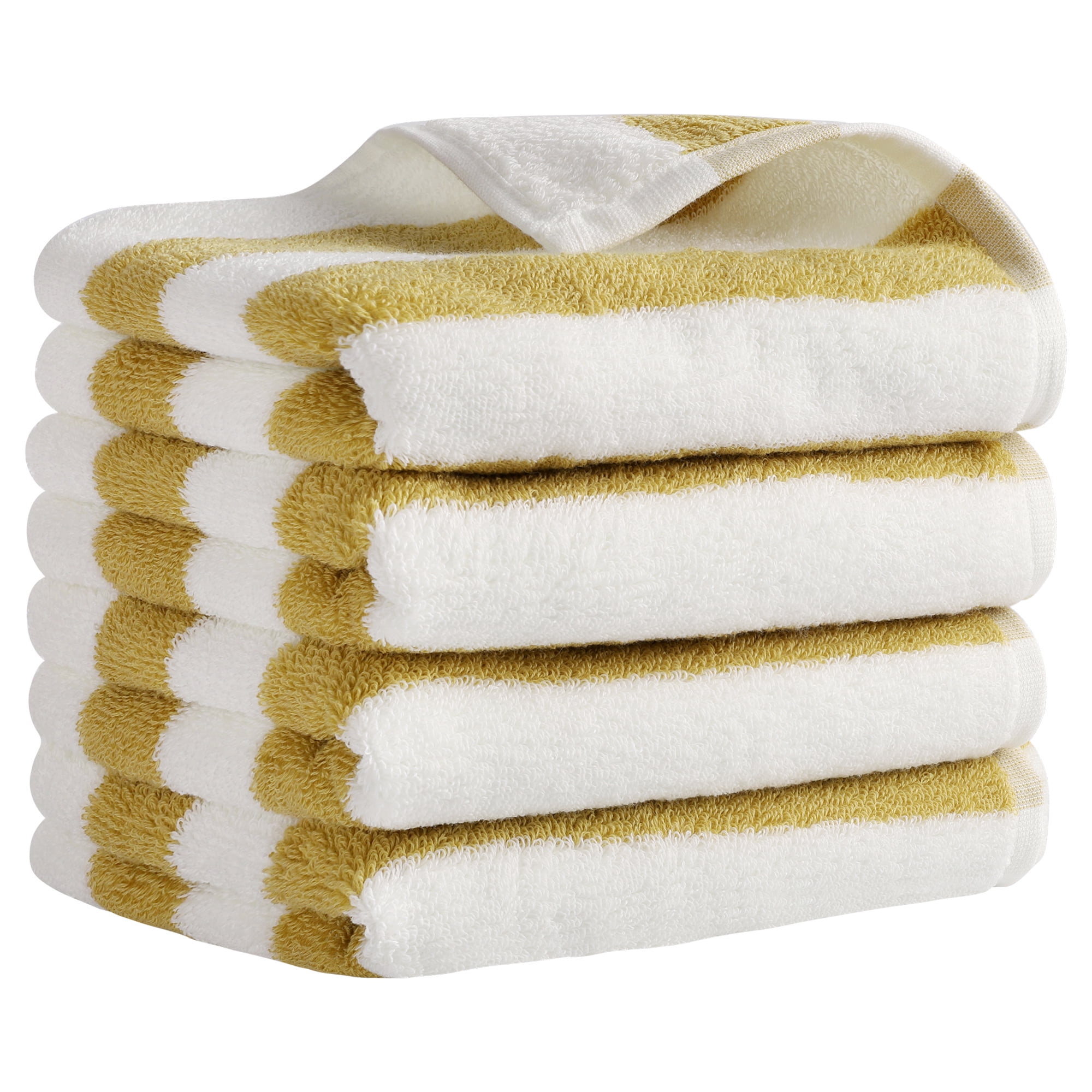 Unique Bargains Striped Hand Towels Absorbent Soft Towel for Kitchen Yellow White 4-Piece
