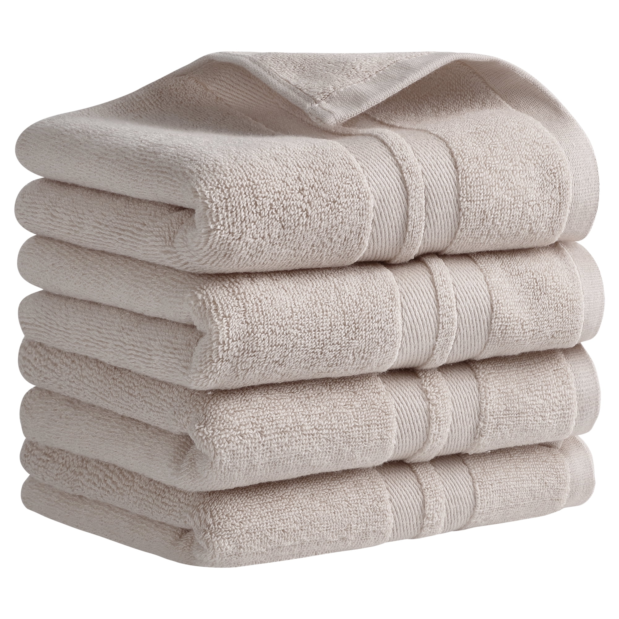 Unique Bargains Striped Hand Towels Cotton Soft Absorbent Towel Brown 4-Piece