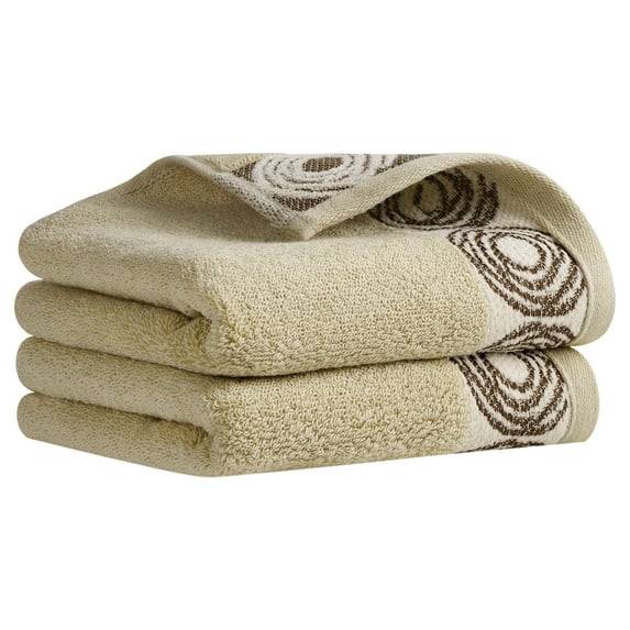 Unique Bargains Striped Hand Towels Cotton Soft Bathroom Kitchen Towel Brown 2-Piece