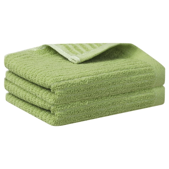 REGALWOVEN Striped Pattern 2 Pack Hand Towels, Absorbent and Quick Drying Towel for Bathroom Green 13' x 29'
