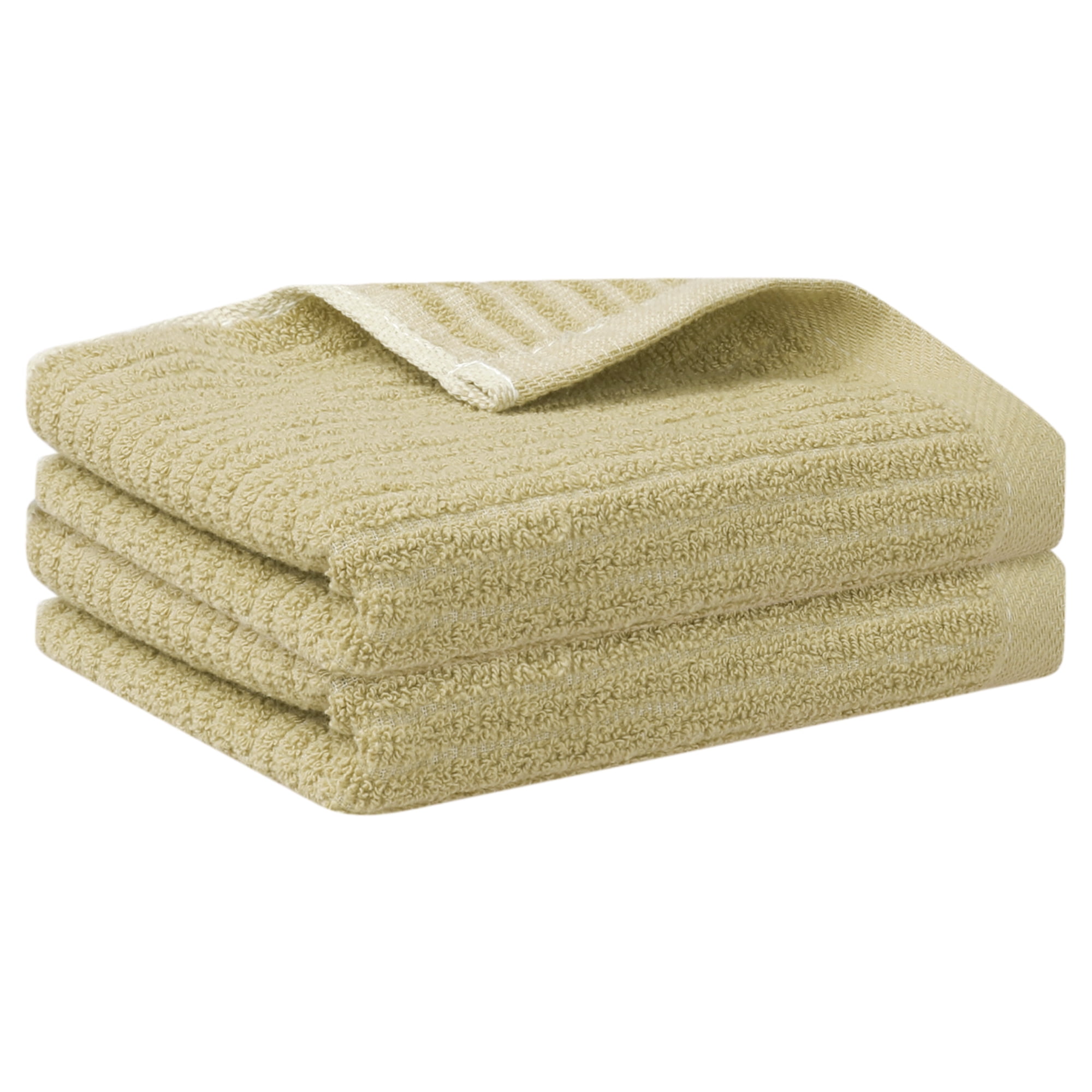 Unique Bargains Striped Pattern 2 Pack Hand Towels Absorbent and Quick Drying Towel Khaki 13" x 29"
