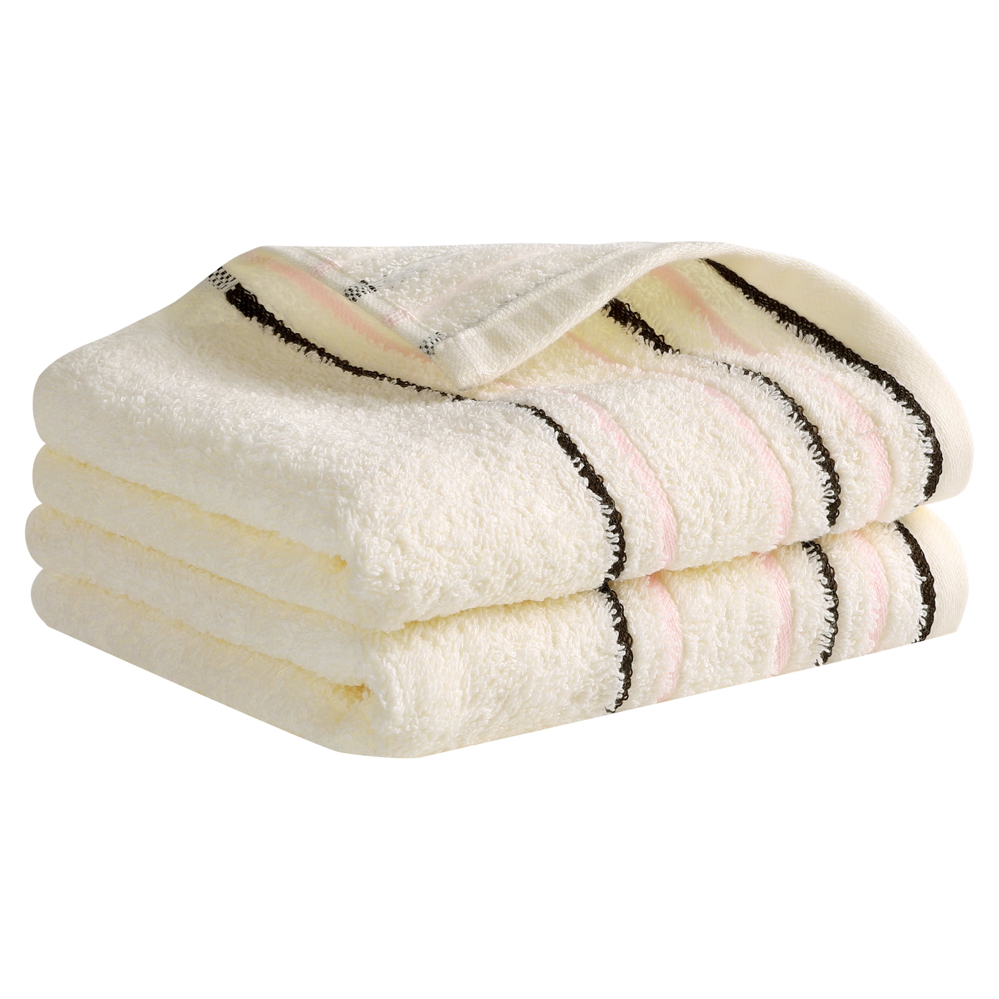 Unique Bargains Striped Pattern Absorbent Hand Towels Beige 2-Piece 13" x 27"