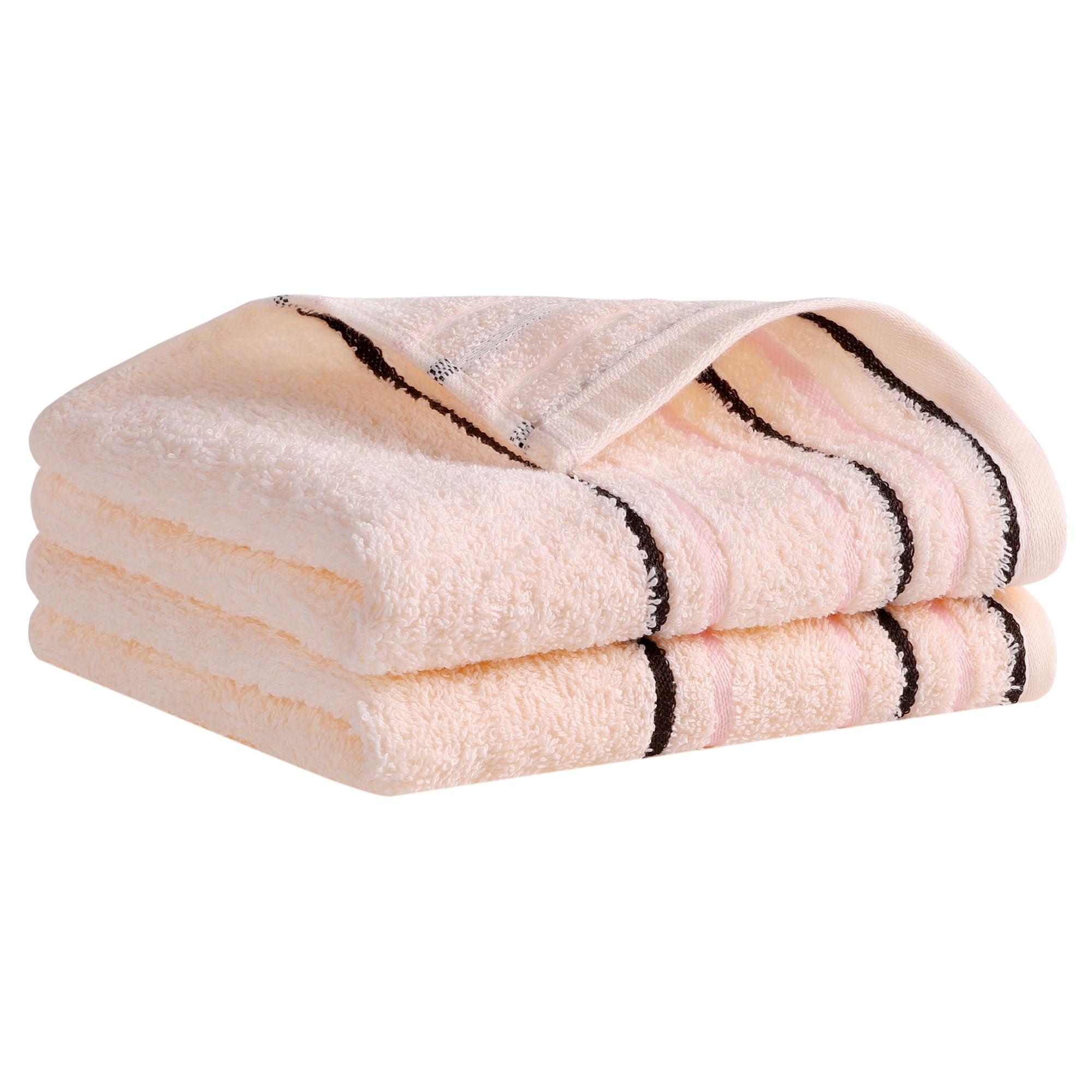 Unique Bargains Striped Pattern Absorbent Hand Towels Light Pink 2-Piece 13" x 27"