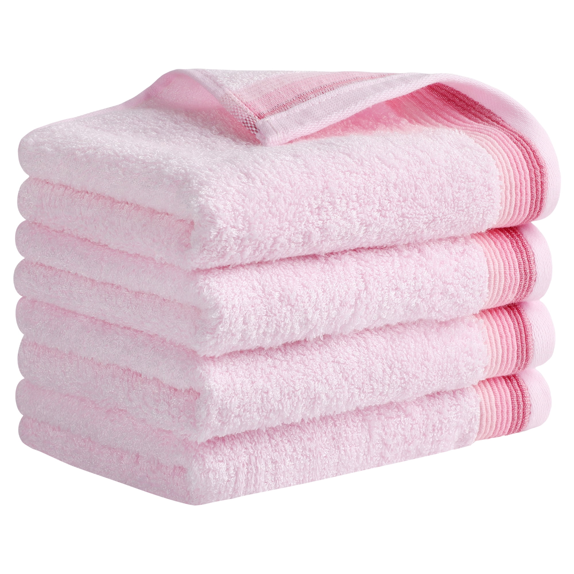 Unique Bargains Striped Pattern Absorbent Hand Towels Pink 4-Piece 14" x 30"