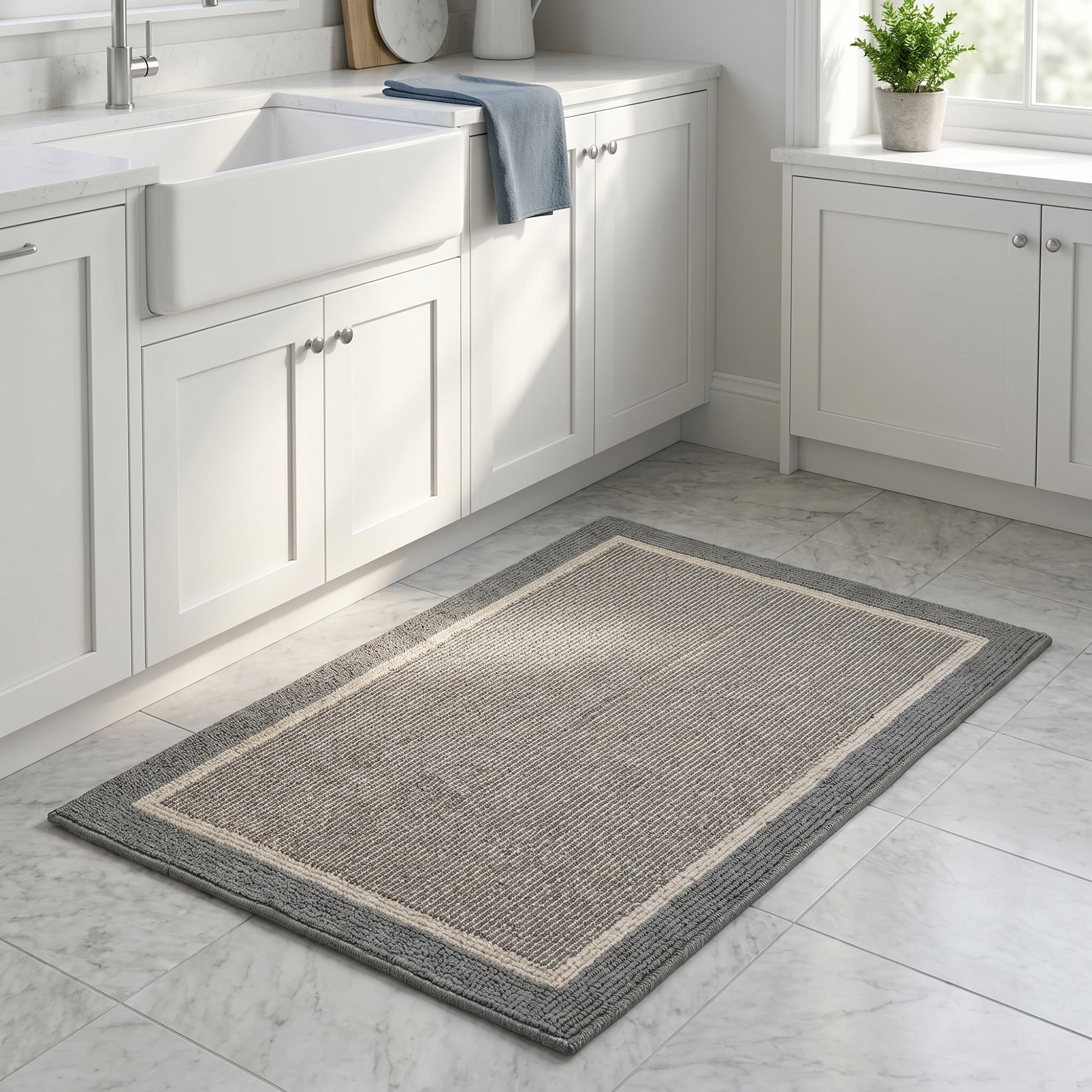 Unique Bargains Striped Polypropylene Non-Slip Absorbent Kitchen Rug Grey 35" x 24"