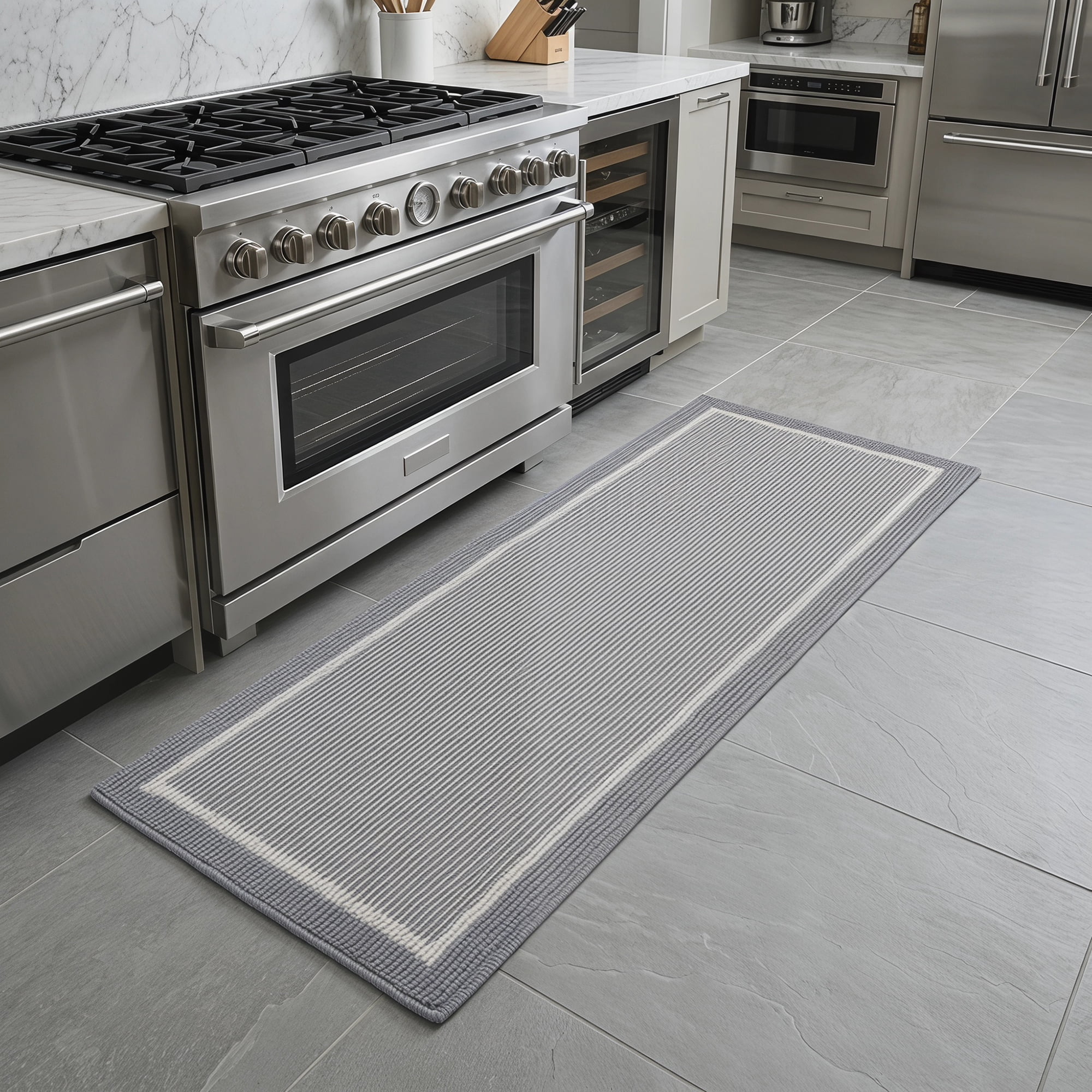 Unique Bargains Striped Polypropylene Non-Slip Absorbent Kitchen Rug Grey 47" x 18"