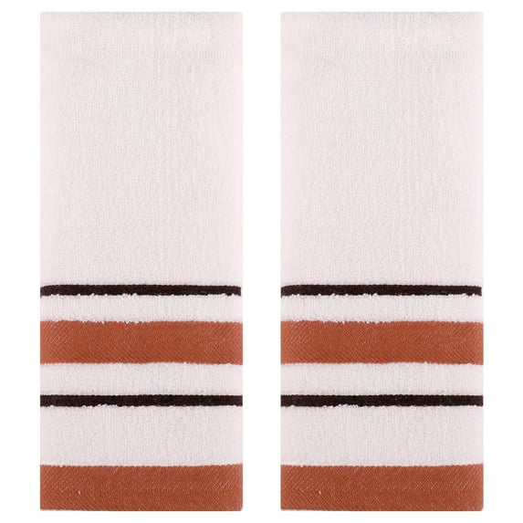 Unique Bargains Striped Set of 2 Absorbent Soft Hand Towels Beige